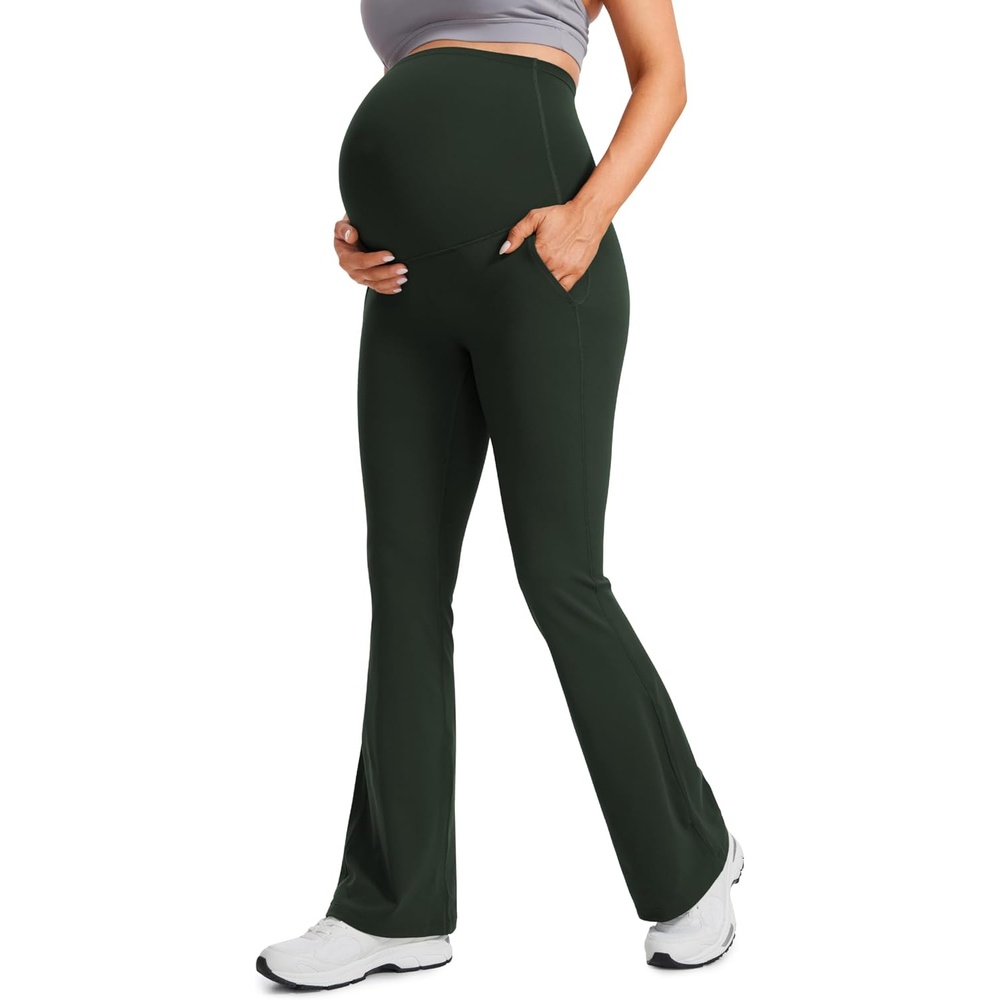 image:imageCRZ YOGA Butterluxe Maternity Flare Leggings Pockets 31 Workout Yoga Bootcut Pregnancy Womens Pants Over The BellyLegend Green