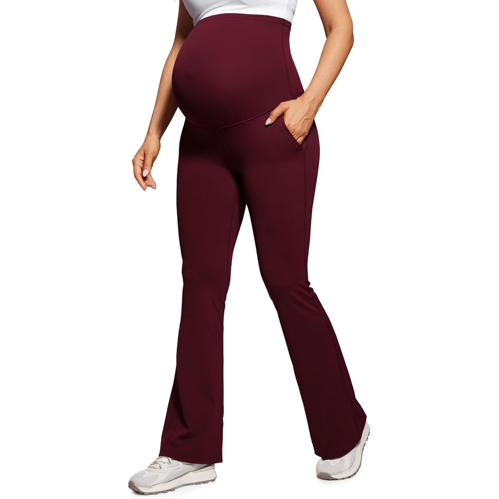 image:imageCRZ YOGA Butterluxe Maternity Flare Leggings Pockets 31 Workout Yoga Bootcut Pregnancy Womens Pants Over The BellyRed Merlot