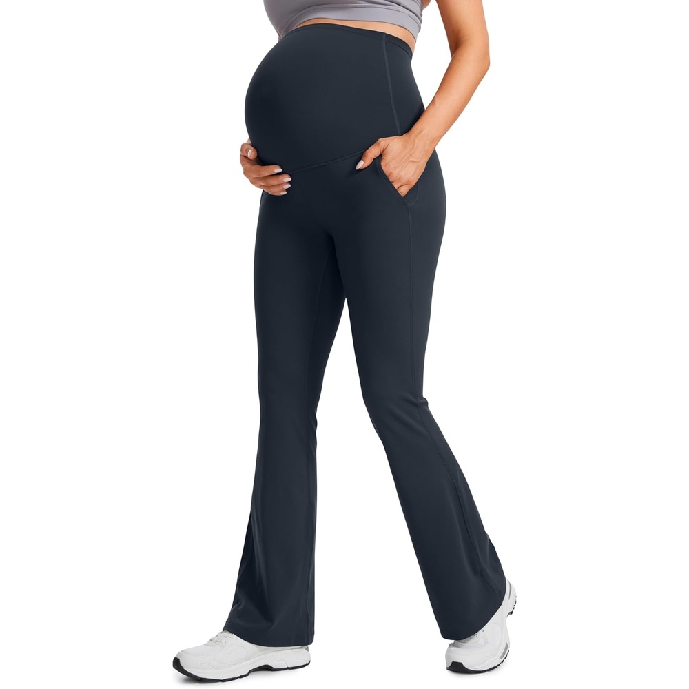 image:imageCRZ YOGA Butterluxe Maternity Flare Leggings Pockets 31 Workout Yoga Bootcut Pregnancy Womens Pants Over The BellyTrue Navy
