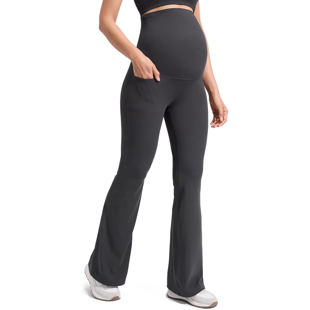 image:imageCRZ YOGA Butterluxe Maternity Flare Leggings Pockets 33 Workout Yoga Bootcut Pregnancy Womens Pants Over The BellyMysterious Grey