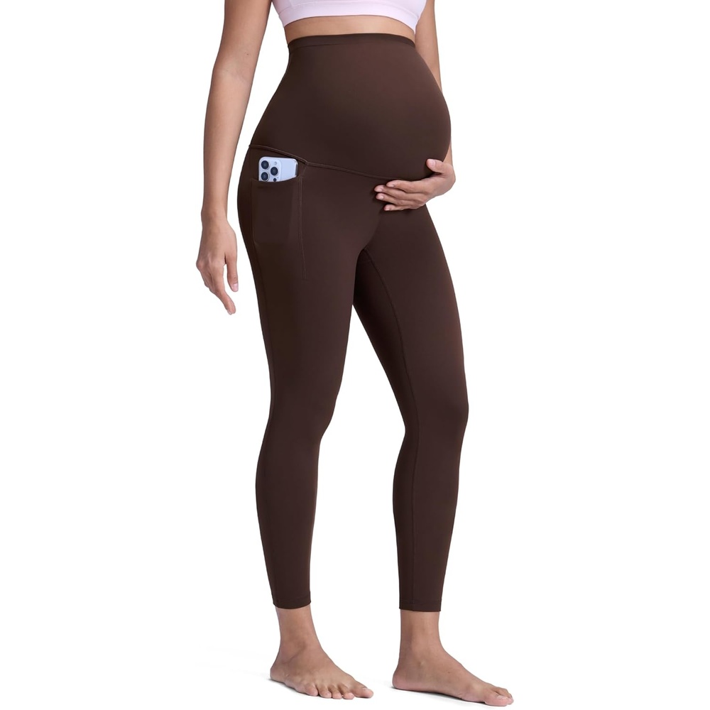 image:imageCRZ YOGA Butterluxe Maternity Leggings Pockets 25 Soft Workout Active Yoga Pregnancy Womens Pants Over The BellyHot Fudge Brown