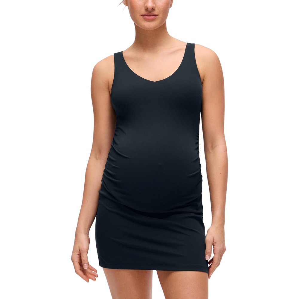 image:imageCRZ YOGA Butterluxe Maternity V Neck Mini Dress Linerless Ruched Sleeveless Casual Pregnancy Womens Summer BodyconTrue Navy
