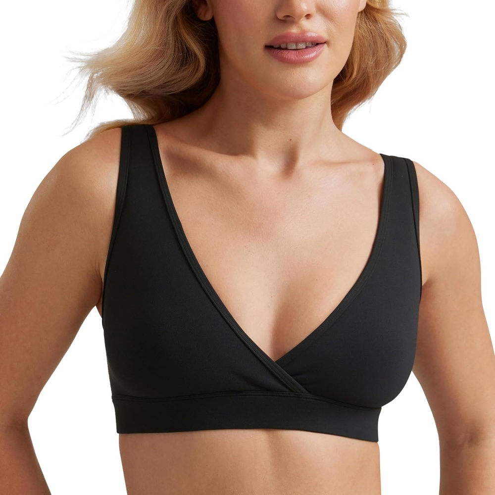 image:imageCRZ YOGA Butterluxe Maternity V Neck Nursing Bras Wireless Sleep Breastfeeding Lounge Womens Pregnancy Bralette ComfyBlack