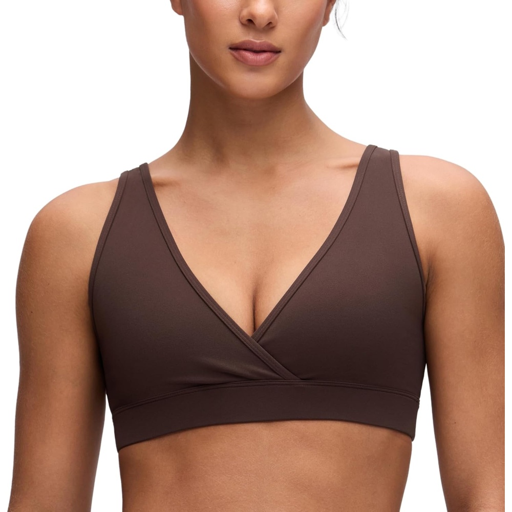 image:imageCRZ YOGA Butterluxe Maternity V Neck Nursing Bras Wireless Sleep Breastfeeding Lounge Womens Pregnancy Bralette ComfyHot Fudge Brown