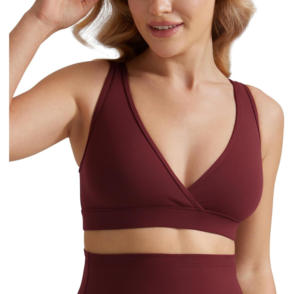 image:imageCRZ YOGA Butterluxe Maternity V Neck Nursing Bras Wireless Sleep Breastfeeding Lounge Womens Pregnancy Bralette ComfyRed Merlot