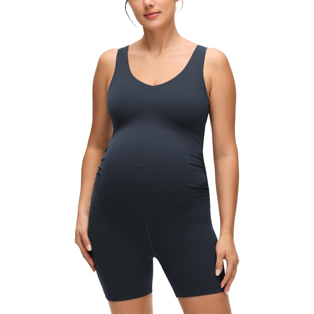 image:imageCRZ YOGA Butterluxe Maternity V Neck Workout Romper Casual Sleeveless Shorts Jumpsuit Pregnancy Womens One Piece BodysuitTrue Navy