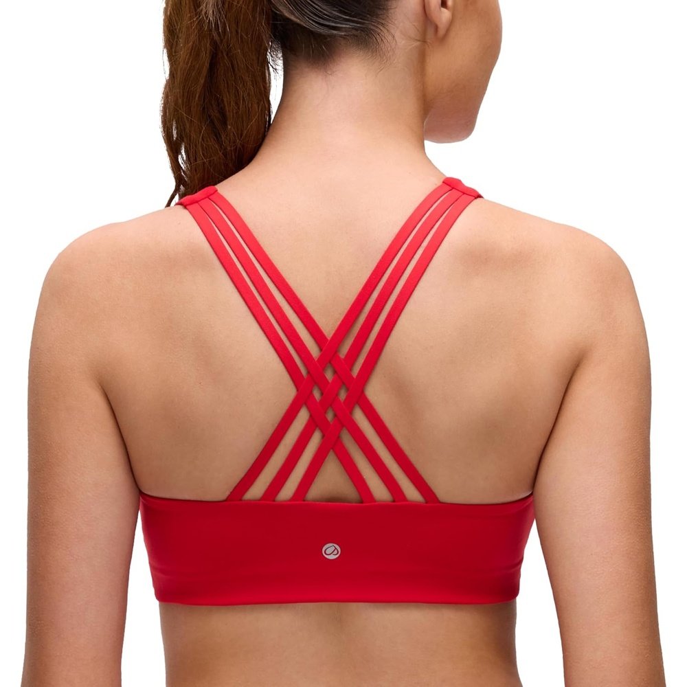 image:imageCRZ YOGA Butterluxe MultiStrap Cross Back Sports Bras for Women V Neck Padded Strappy Wireless Yoga TopAurora Red