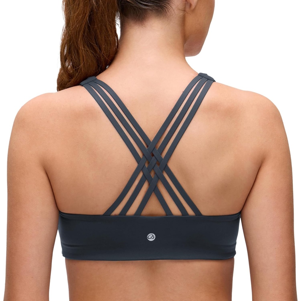 image:imageCRZ YOGA Butterluxe MultiStrap Cross Back Sports Bras for Women V Neck Padded Strappy Wireless Yoga TopTrue Navy