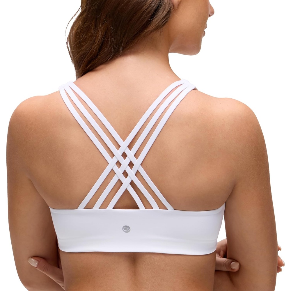 image:imageCRZ YOGA Butterluxe MultiStrap Cross Back Sports Bras for Women V Neck Padded Strappy Wireless Yoga TopWhite