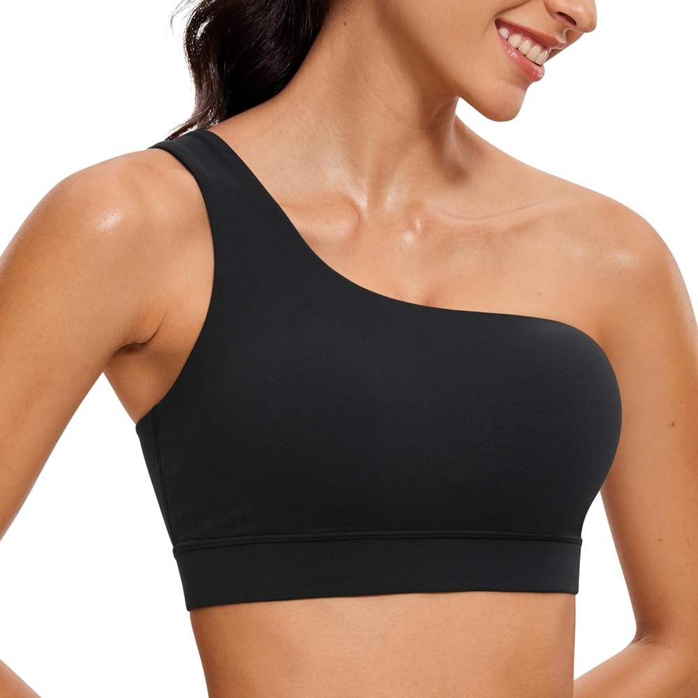 image:imageCRZ YOGA Butterluxe One Shoulder Sports Bras for Women  Sleeveless One Strap Low Impact Asymmetrical Workout Yoga TopsBlack