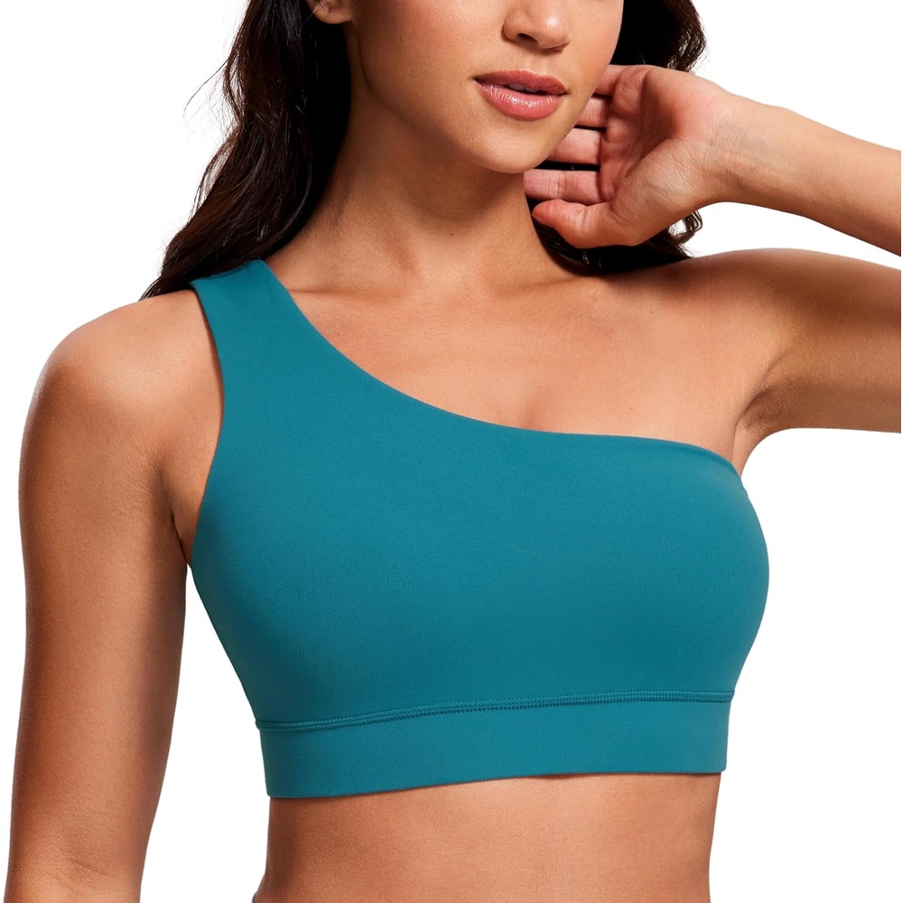image:imageCRZ YOGA Butterluxe One Shoulder Sports Bras for Women Sleeveless One Strap Low Impact Asymmetrical Workout Yoga TopsBorealis Green