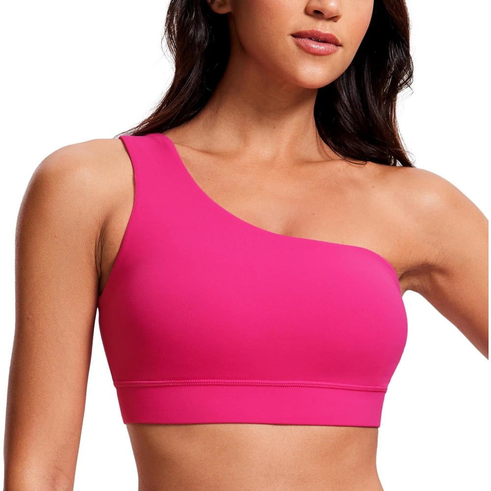image:imageCRZ YOGA Butterluxe One Shoulder Sports Bras for Women Sleeveless One Strap Low Impact Asymmetrical Workout Yoga TopsGranita Pink