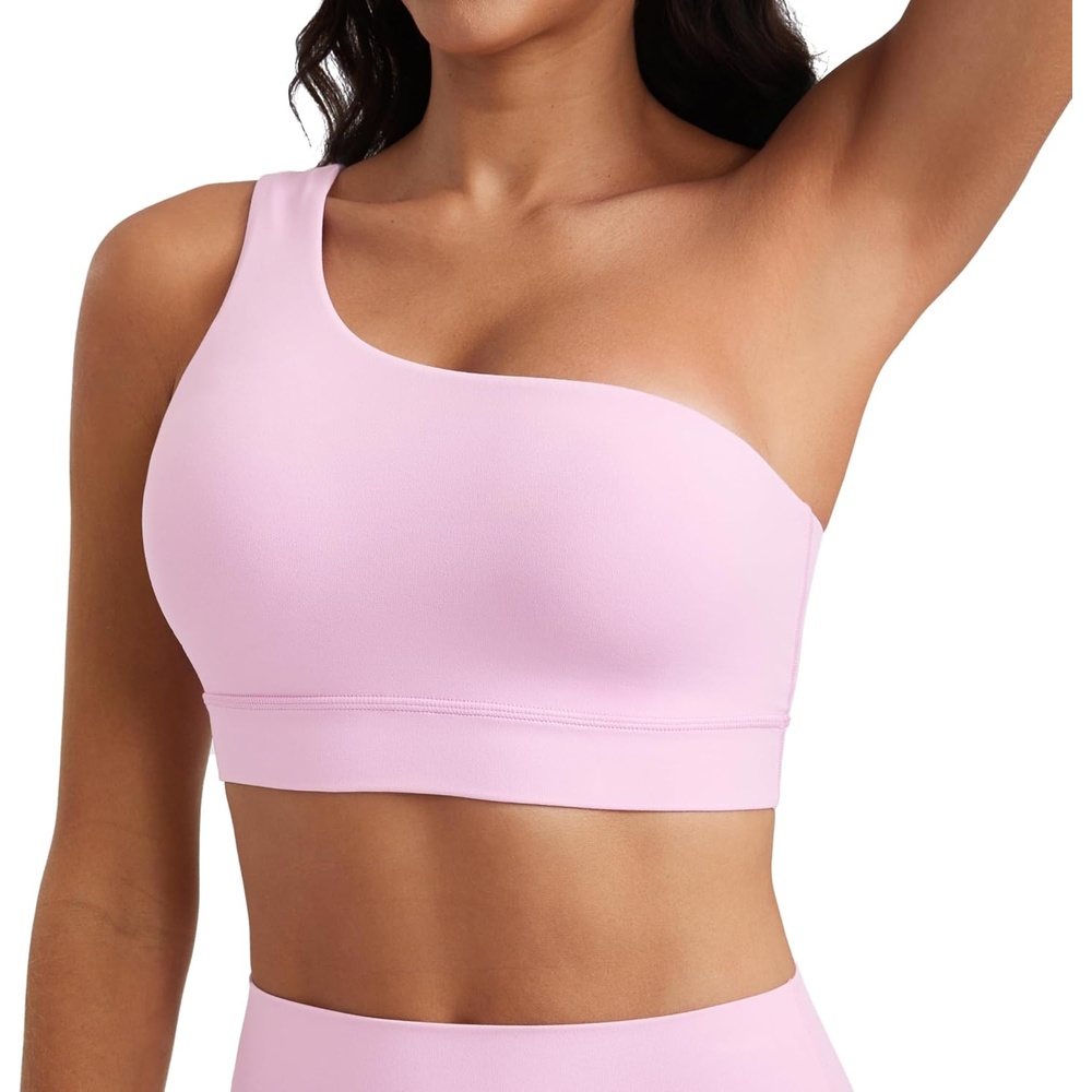 image:imageCRZ YOGA Butterluxe One Shoulder Sports Bras for Women Sleeveless One Strap Low Impact Asymmetrical Workout Yoga TopsVita Pink