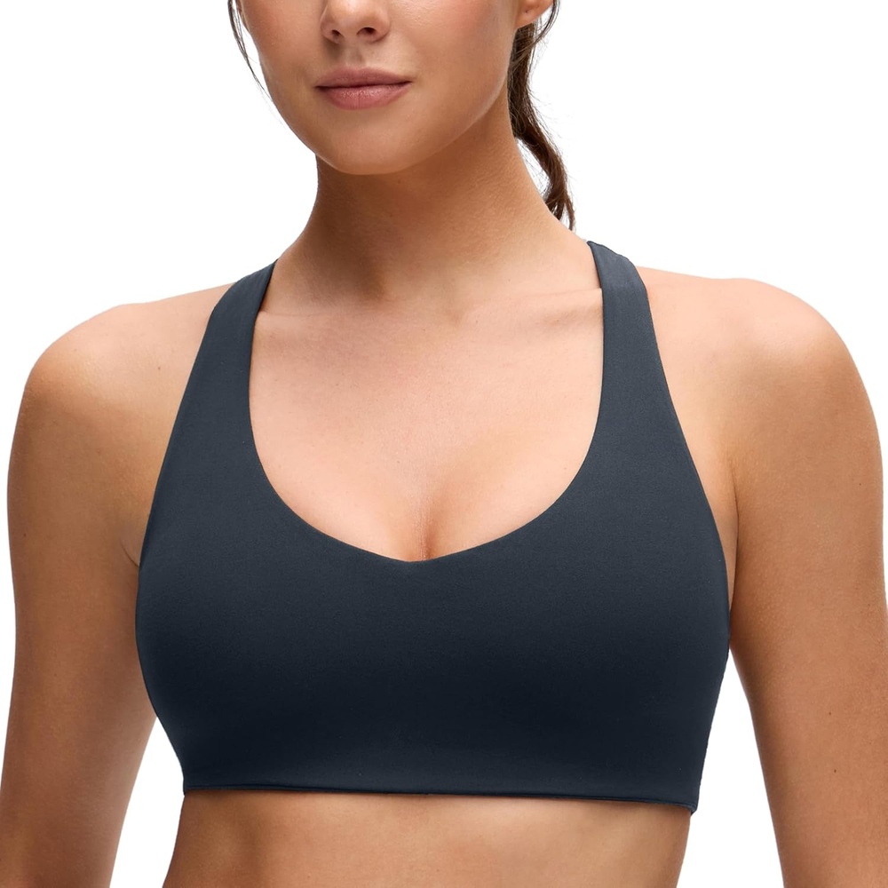 image:imageCRZ YOGA Butterluxe Racerback Sports Bras for Women V Neck Supportive Padded Wireless Athletic Yoga Crop Top True Navy Medium