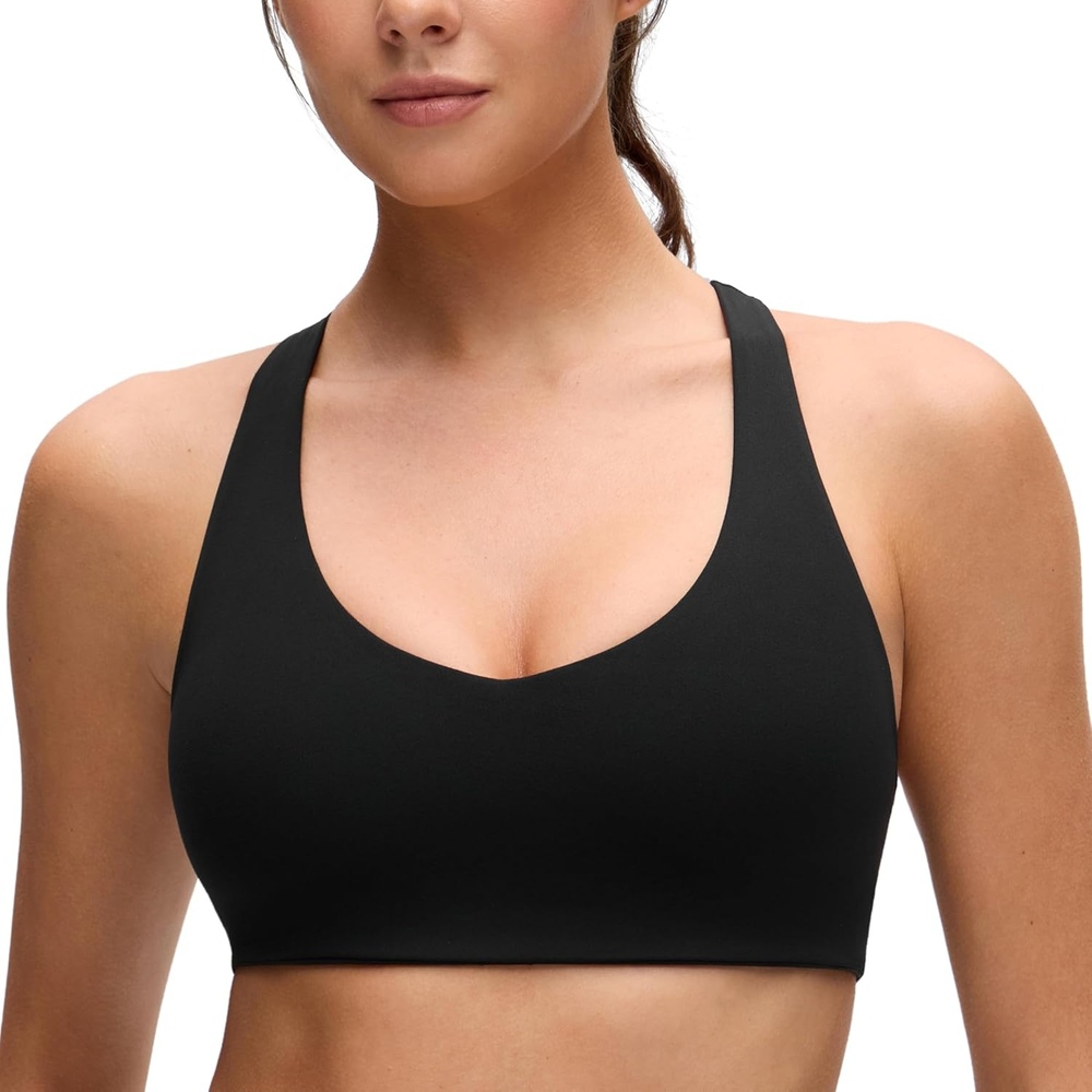 image:imageCRZ YOGA Butterluxe Racerback Sports Bras for Women V Neck Supportive Padded Wireless Athletic Yoga Crop TopBlack