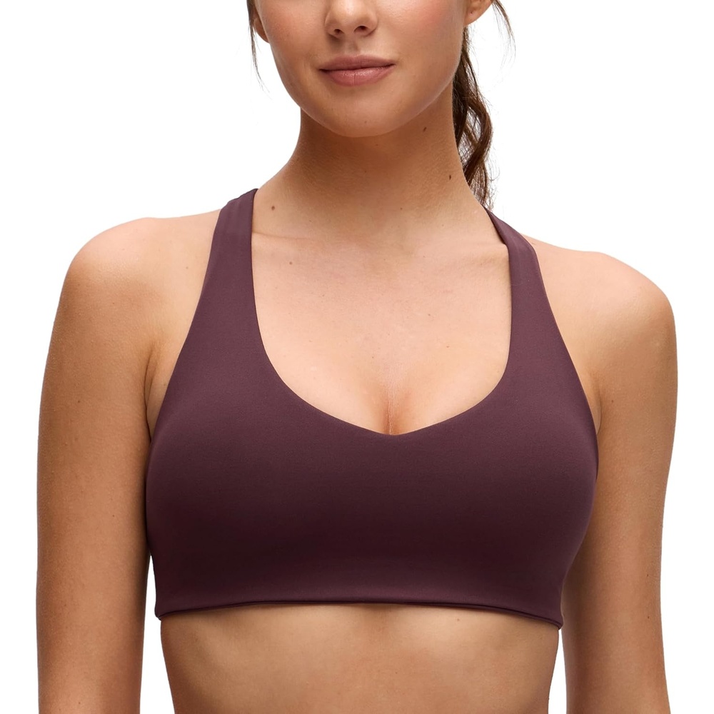 image:imageCRZ YOGA Butterluxe Racerback Sports Bras for Women V Neck Supportive Padded Wireless Athletic Yoga Crop TopRipe Plum