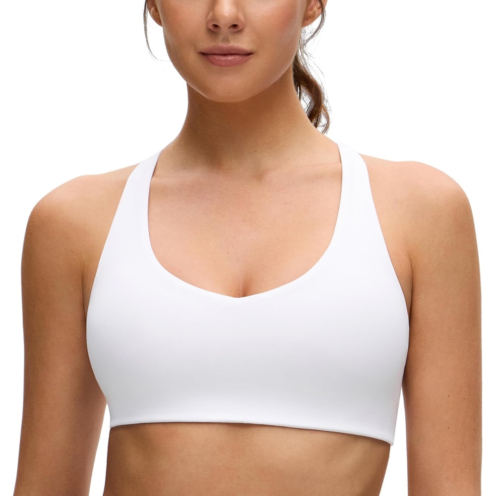 image:imageCRZ YOGA Butterluxe Racerback Sports Bras for Women V Neck Supportive Padded Wireless Athletic Yoga Crop TopWhite