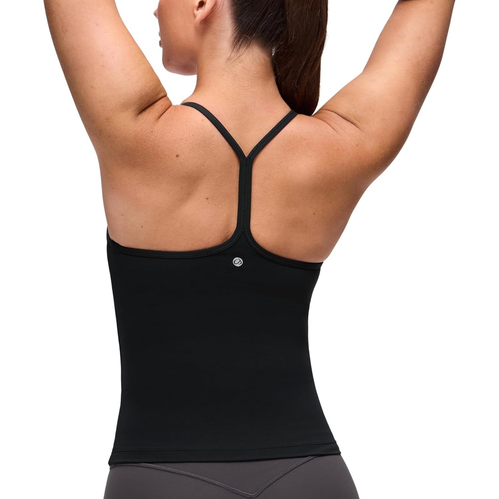 image:imageCRZ YOGA Butterluxe Racerback Tank Tops for Women Scoop Neck Spaghetti Strap Padded Workout Camisole with Built in BraBlack