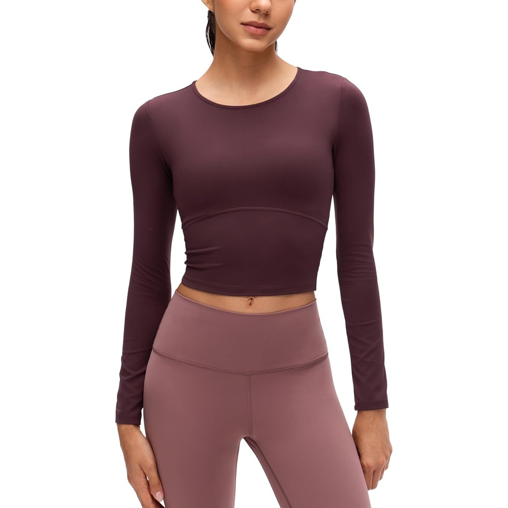 image:imageCRZ YOGA Butterluxe Scoop Neck Long Sleeve Shirts for Women Workout Athletic Casual Tops Crop Slim Basic Tight ShirtRipe Plum