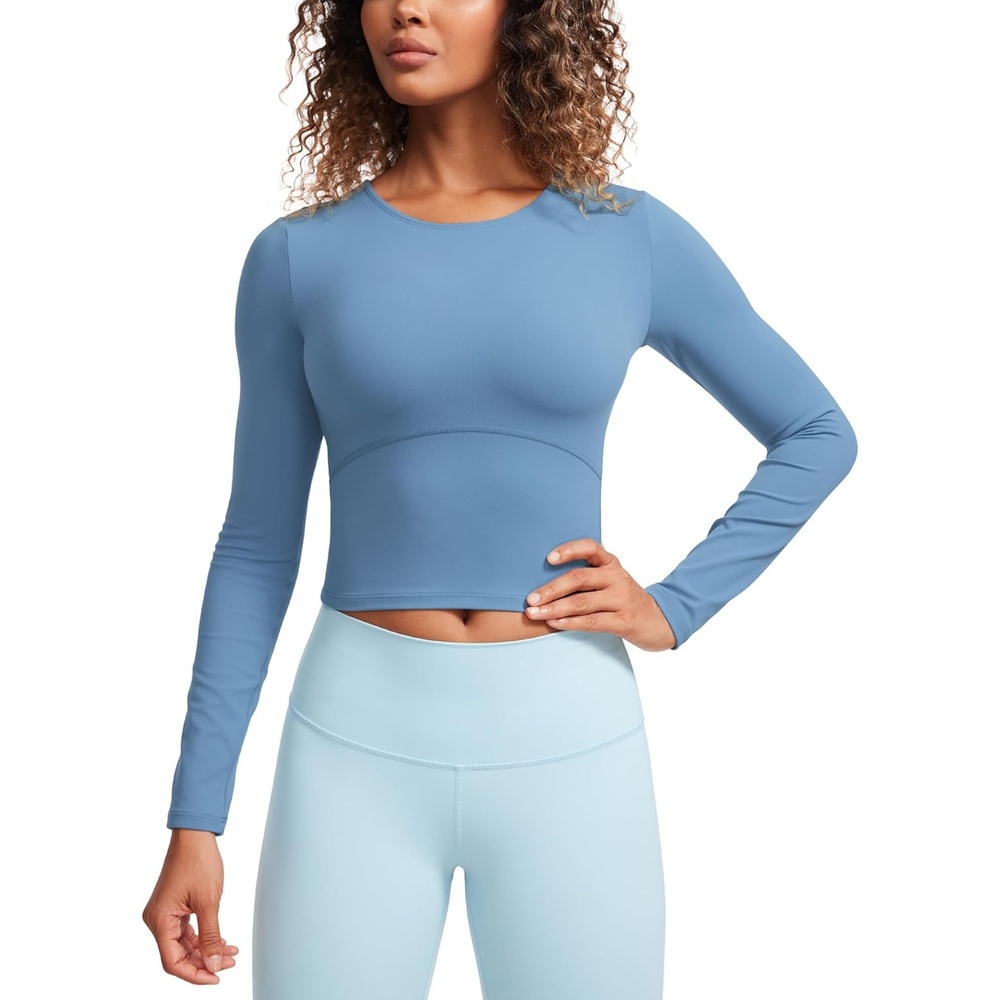 image:imageCRZ YOGA Butterluxe Scoop Neck Long Sleeve Shirts for Women Workout Athletic Casual Tops Crop Slim Basic Tight ShirtUniverse Blue