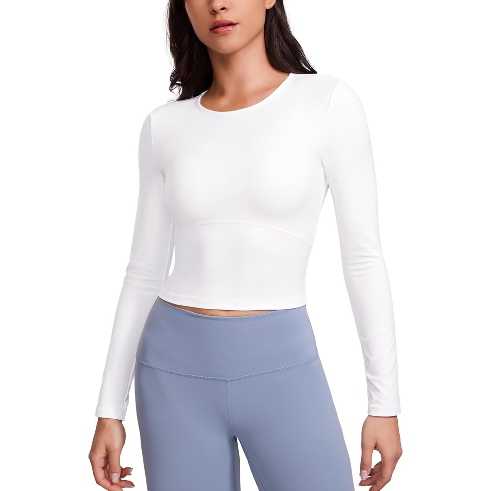 image:imageCRZ YOGA Butterluxe Scoop Neck Long Sleeve Shirts for Women Workout Athletic Casual Tops Crop Slim Basic Tight ShirtWhite