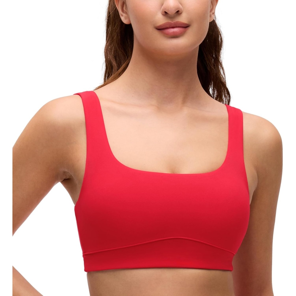 image:imageCRZ YOGA Butterluxe Scoop Neck Sports Bras for Women U Back Padded Wide Strap Wireless Yoga TopAurora Red