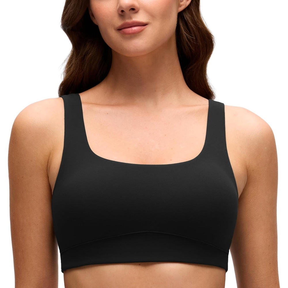image:imageCRZ YOGA Butterluxe Scoop Neck Sports Bras for Women U Back Padded Wide Strap Wireless Yoga TopBlack