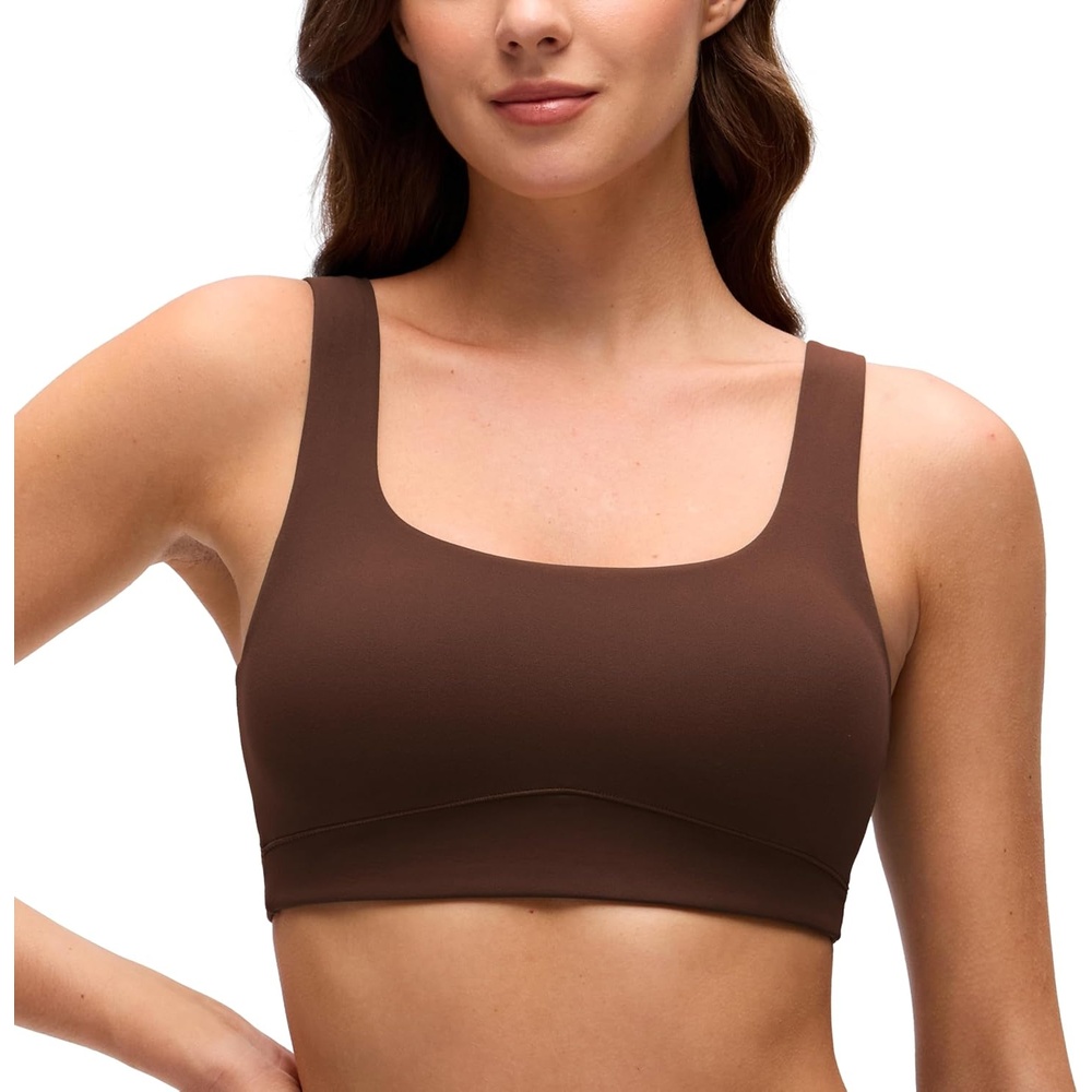 image:imageCRZ YOGA Butterluxe Scoop Neck Sports Bras for Women U Back Padded Wide Strap Wireless Yoga TopLava Brown