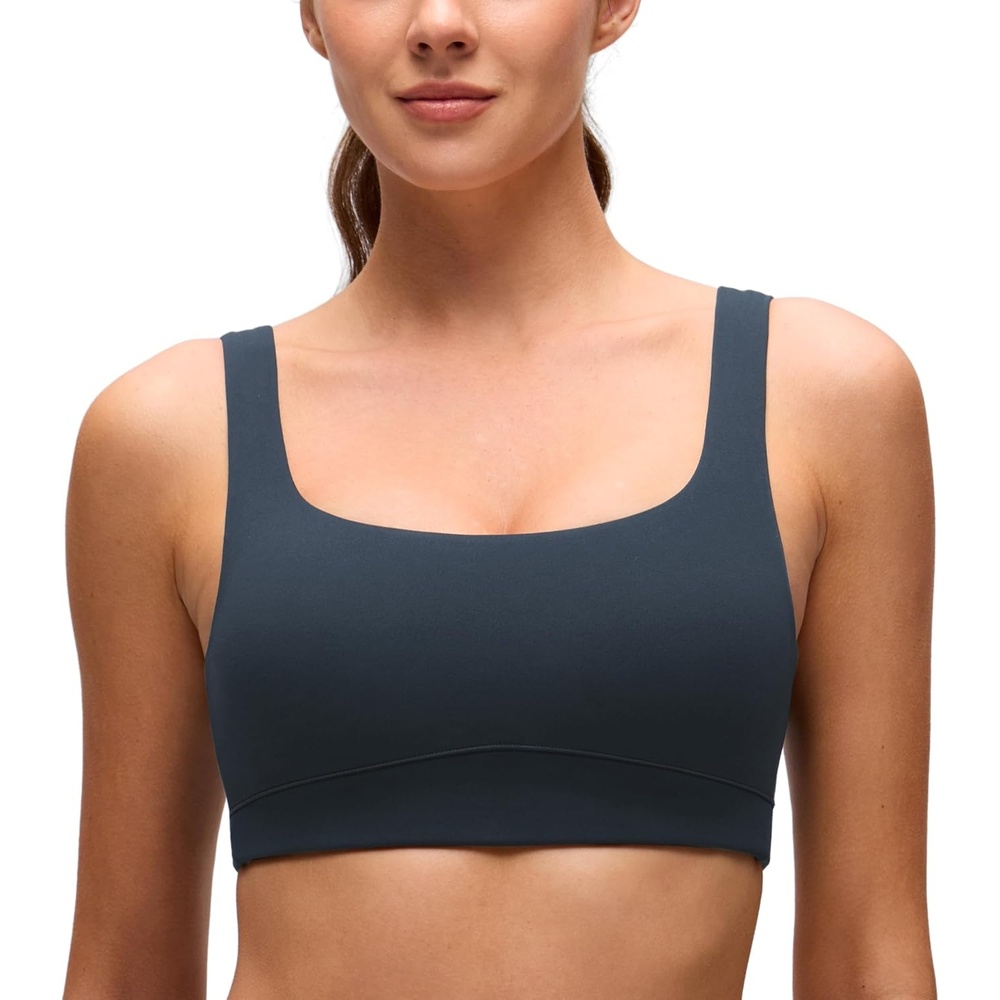 image:imageCRZ YOGA Butterluxe Scoop Neck Sports Bras for Women U Back Padded Wide Strap Wireless Yoga TopTrue Navy