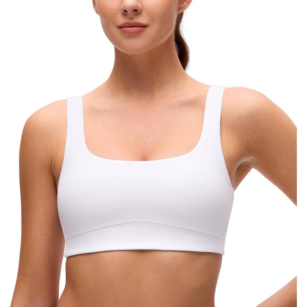 image:imageCRZ YOGA Butterluxe Scoop Neck Sports Bras for Women U Back Padded Wide Strap Wireless Yoga TopWhite