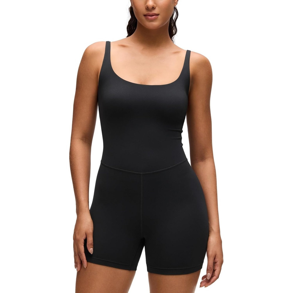 image:imageCRZ YOGA Butterluxe Soft Double Lined Cami Rompers for Women  Tank Top Sleeveless One Piece Yoga Jumpsuit Bodysuit ShortsBlack