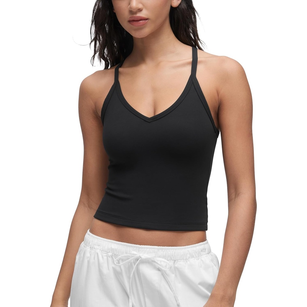 image:imageCRZ YOGA Butterluxe Soft Double Lined V Neck Tank Tops for Women Yoga Casual Camisole Racerback Tight Sleeveless ShirtBlack