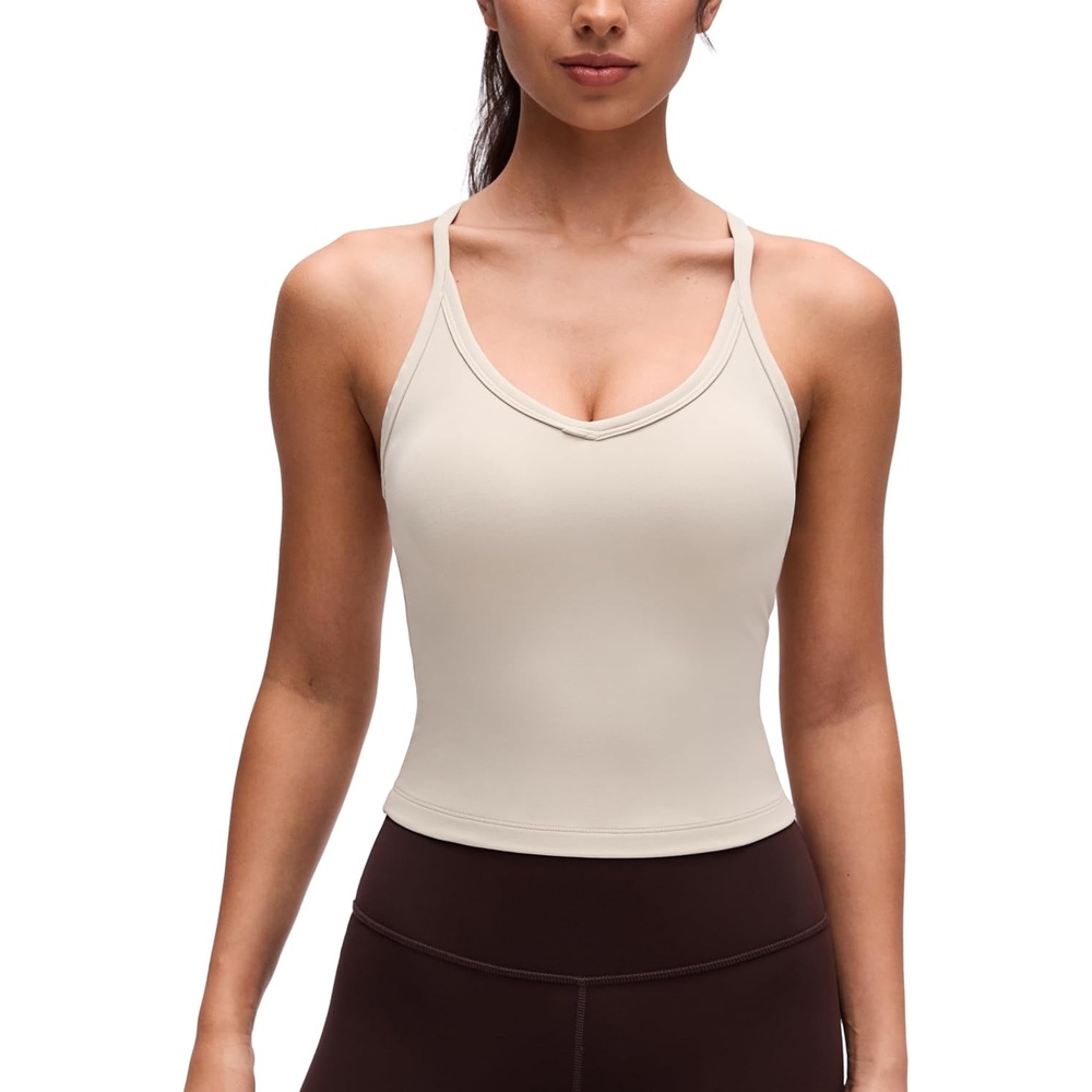 image:imageCRZ YOGA Butterluxe Soft Double Lined V Neck Tank Tops for Women Yoga Casual Camisole Racerback Tight Sleeveless ShirtMojave Tan