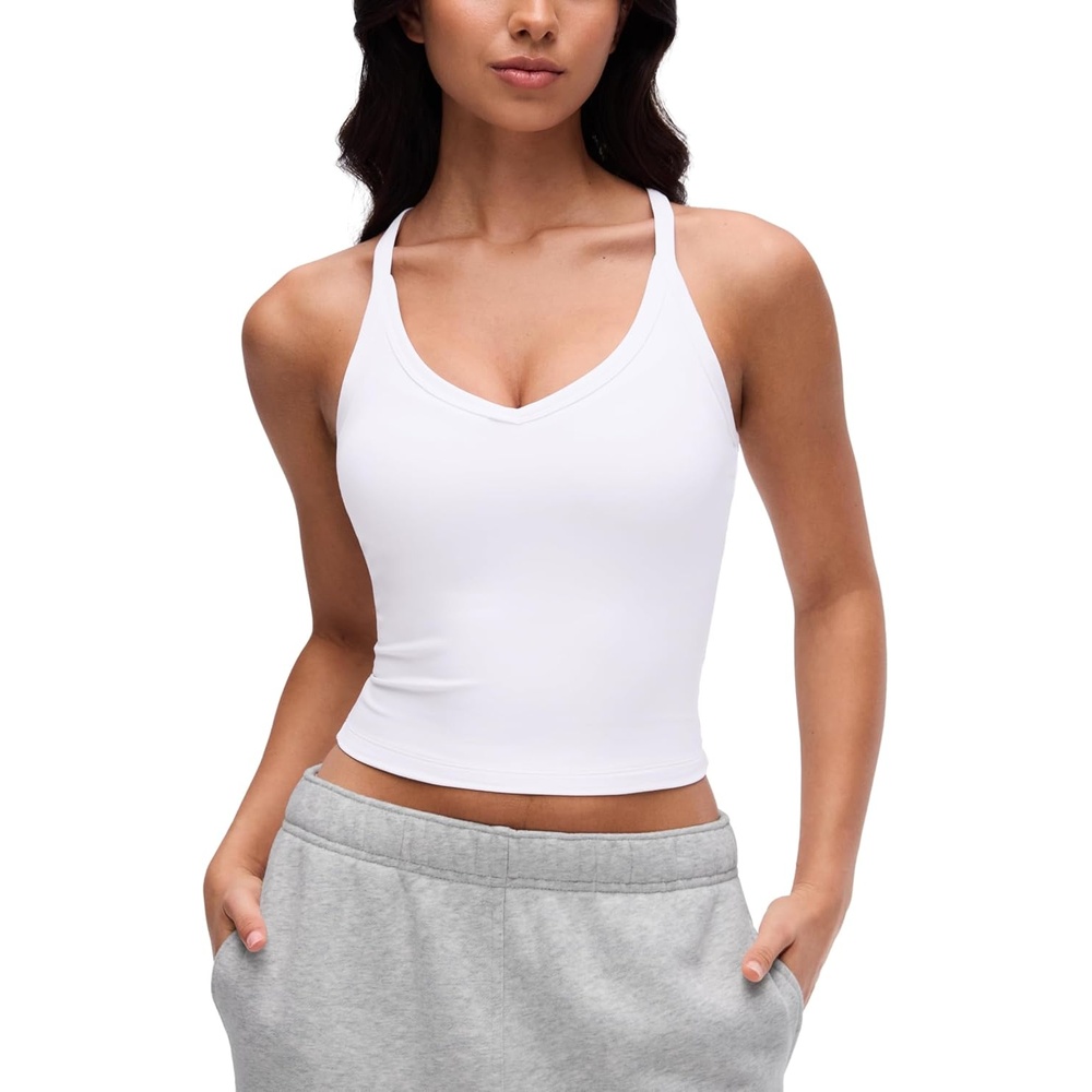 image:imageCRZ YOGA Butterluxe Soft Double Lined V Neck Tank Tops for Women Yoga Casual Camisole Racerback Tight Sleeveless ShirtWhite