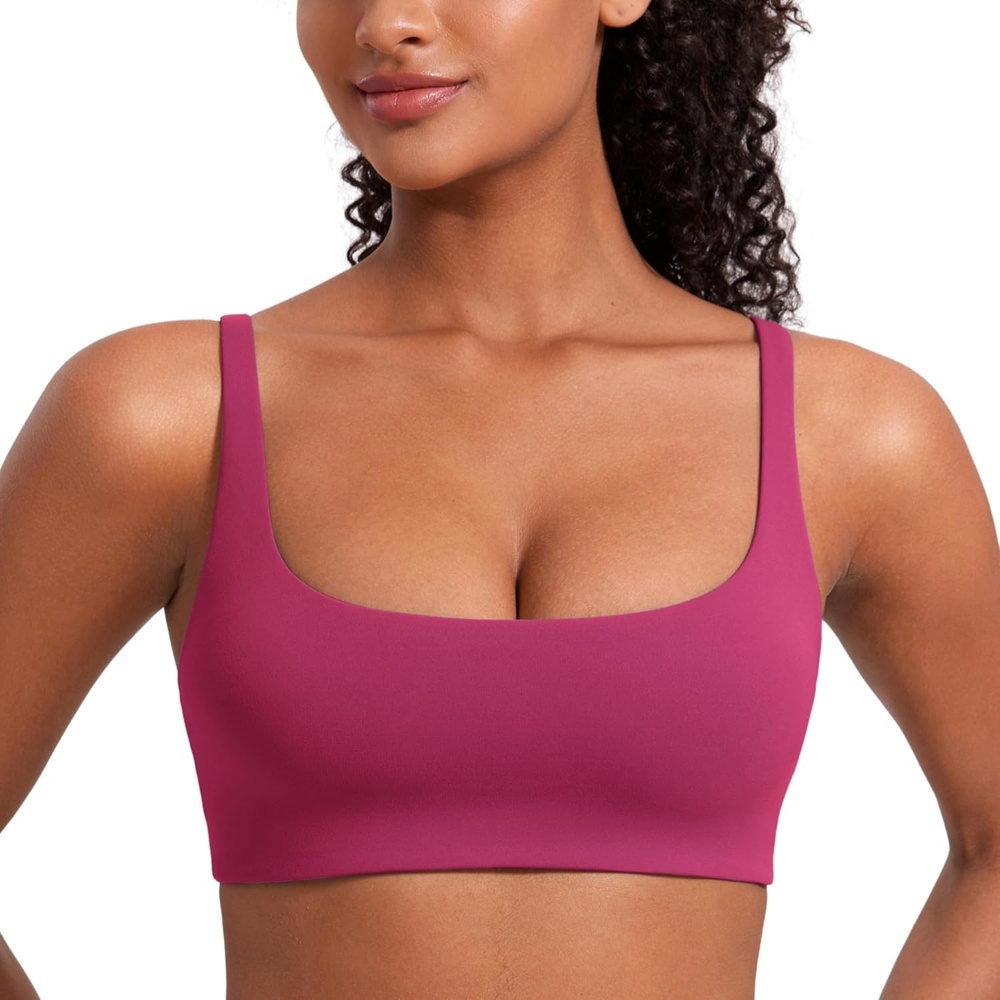 image:imageCRZ YOGA Butterluxe Square Neck Spaghetti Strap Sports Bras for Women Low Coverage Yoga Wireless Padded Cami Crop TopWashed Mauve