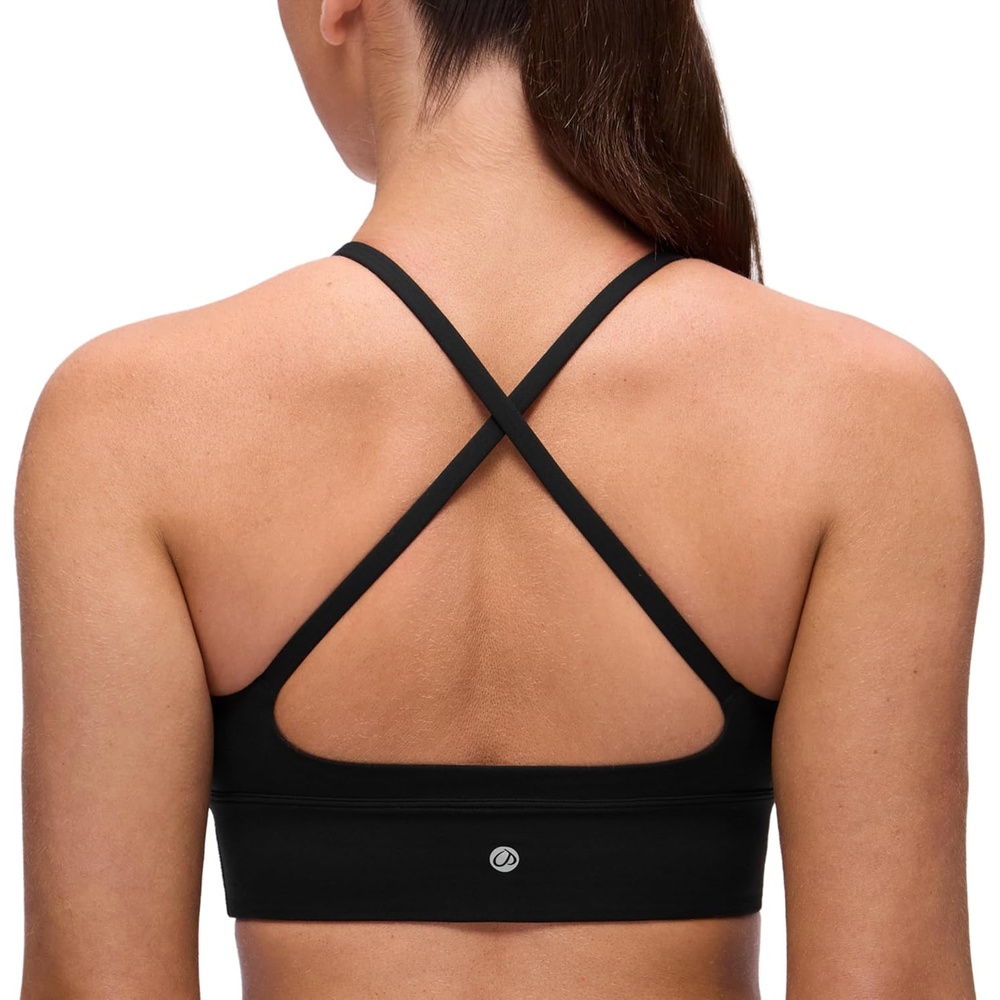 image:imageCRZ YOGA Butterluxe Thin Straps Cross Back Longline Sports Bras for Women  Padded V Neck Yoga Crop TopBlack
