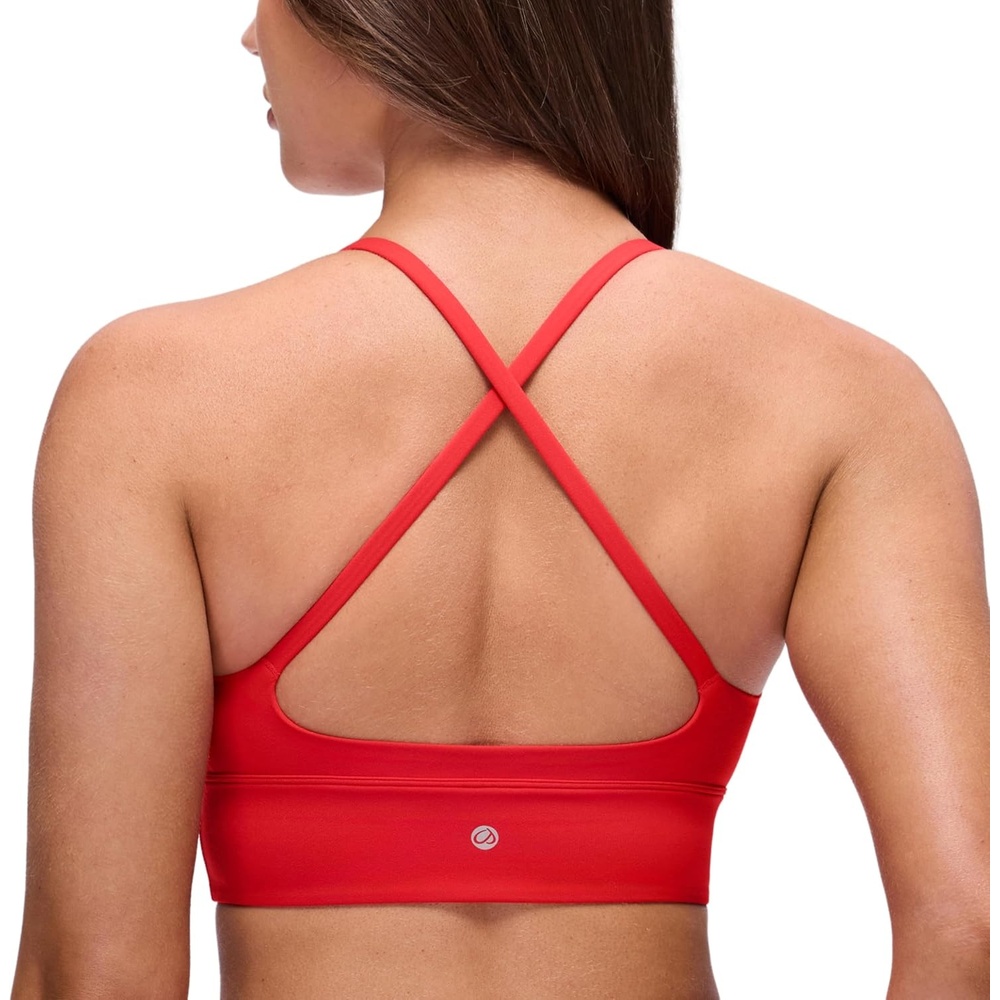 image:imageCRZ YOGA Butterluxe Thin Straps Cross Back Longline Sports Bras for Women Padded V Neck Yoga Crop TopDeep Red