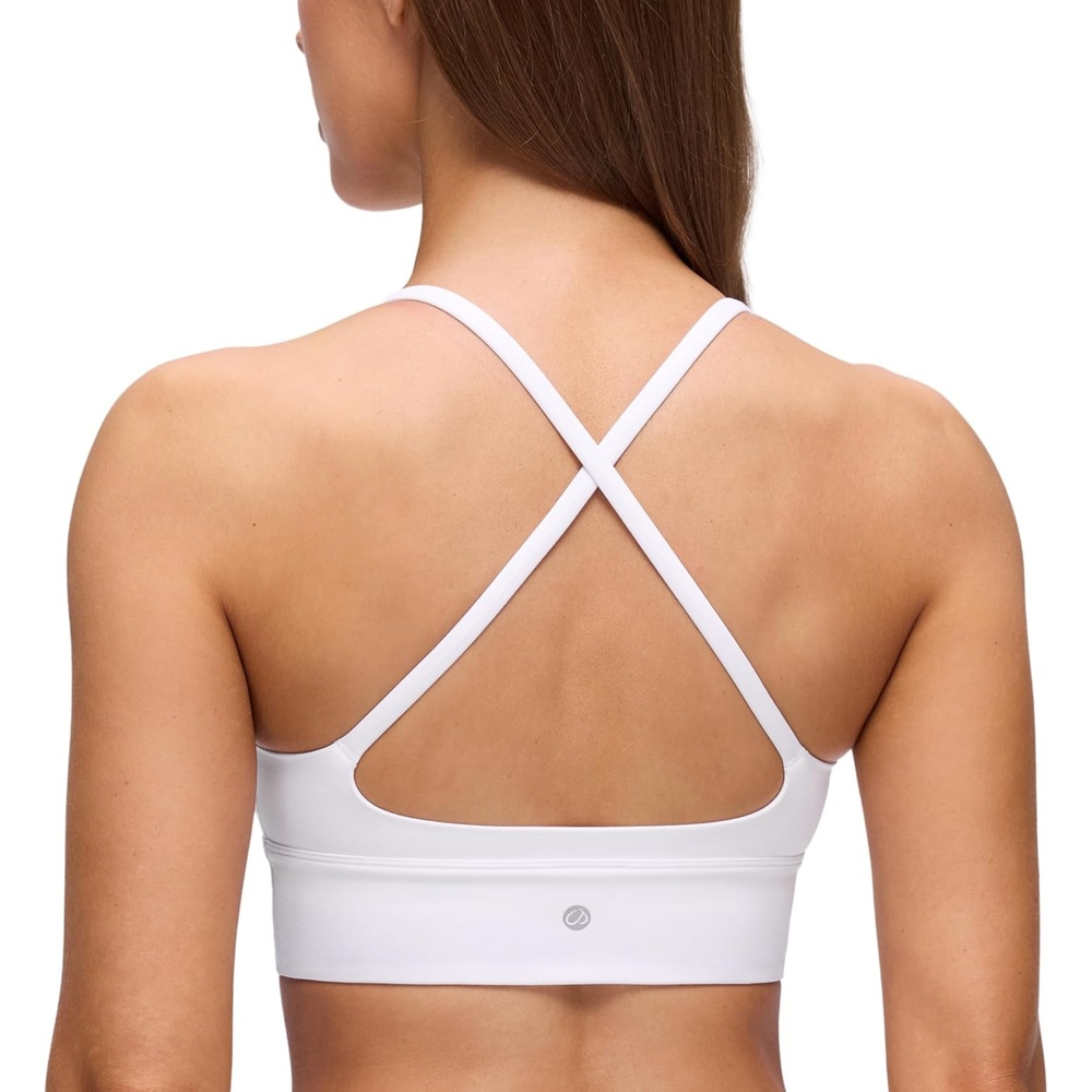 image:imageCRZ YOGA Butterluxe Thin Straps Cross Back Longline Sports Bras for Women Padded V Neck Yoga Crop TopWhite