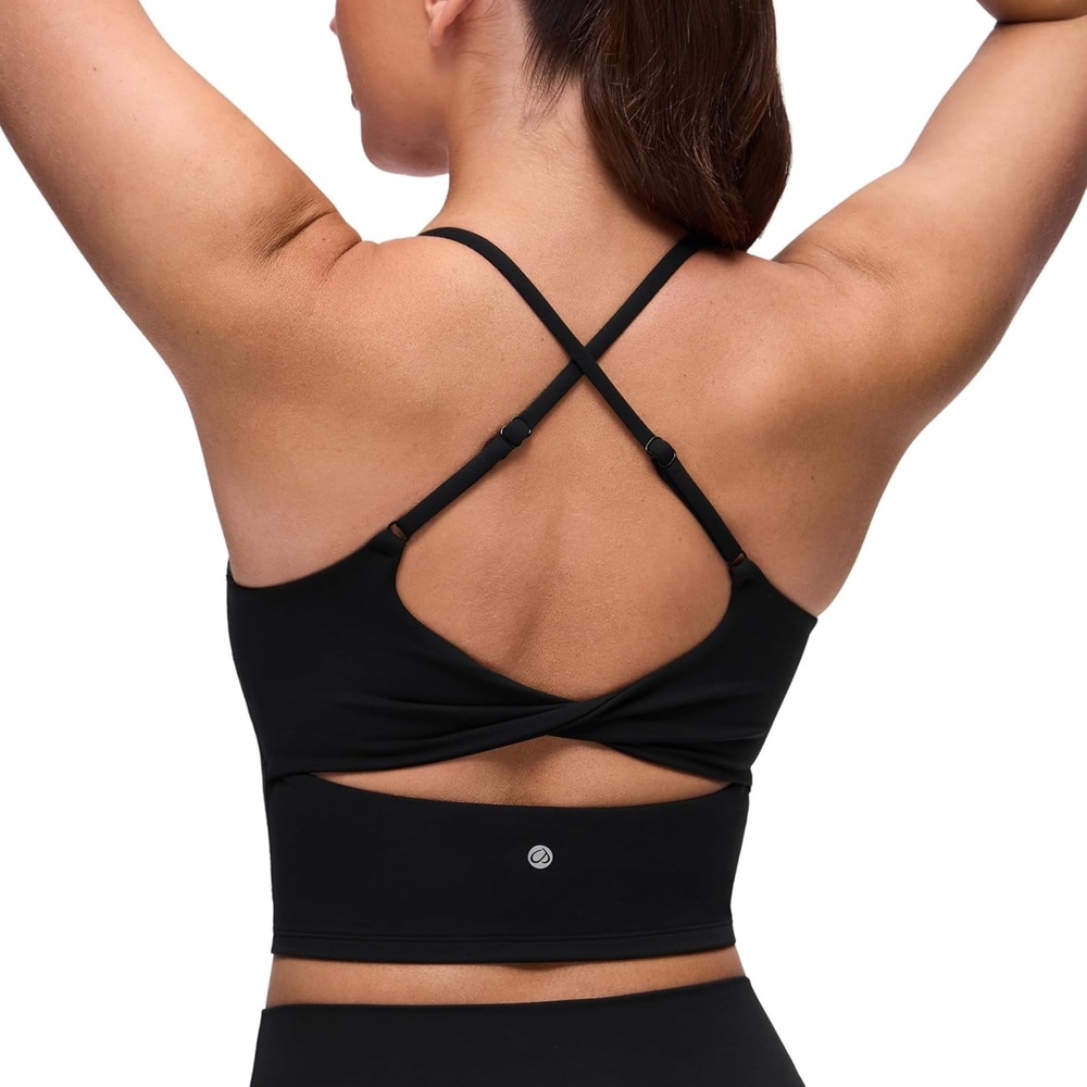 image:imageCRZ YOGA Butterluxe Twist Cross Back Crop Tank Tops for Women Padded Adjustable Straps Yoga Longline Sports BrasBlack