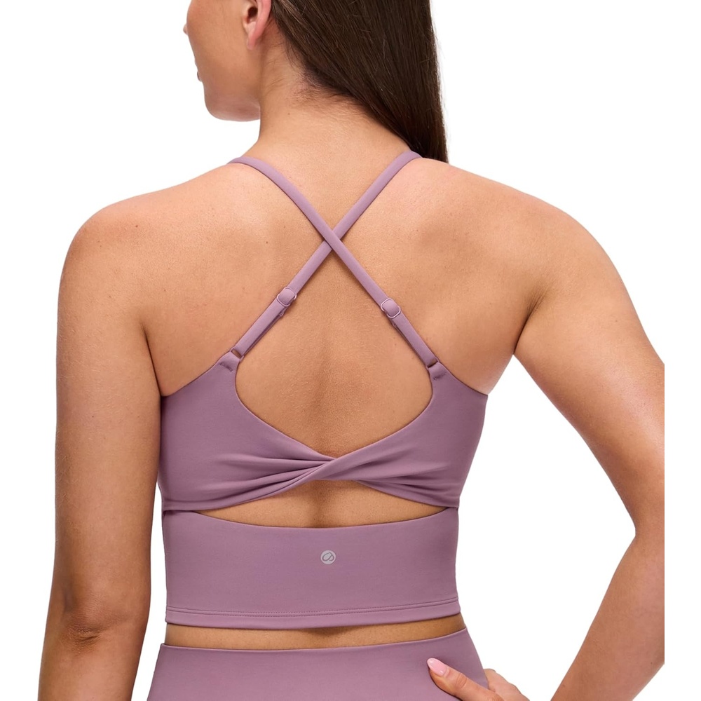 image:imageCRZ YOGA Butterluxe Twist Cross Back Crop Tank Tops for Women Padded Adjustable Straps Yoga Longline Sports BrasLight Lavender