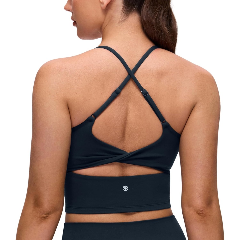 image:imageCRZ YOGA Butterluxe Twist Cross Back Crop Tank Tops for Women Padded Adjustable Straps Yoga Longline Sports BrasTrue Navy