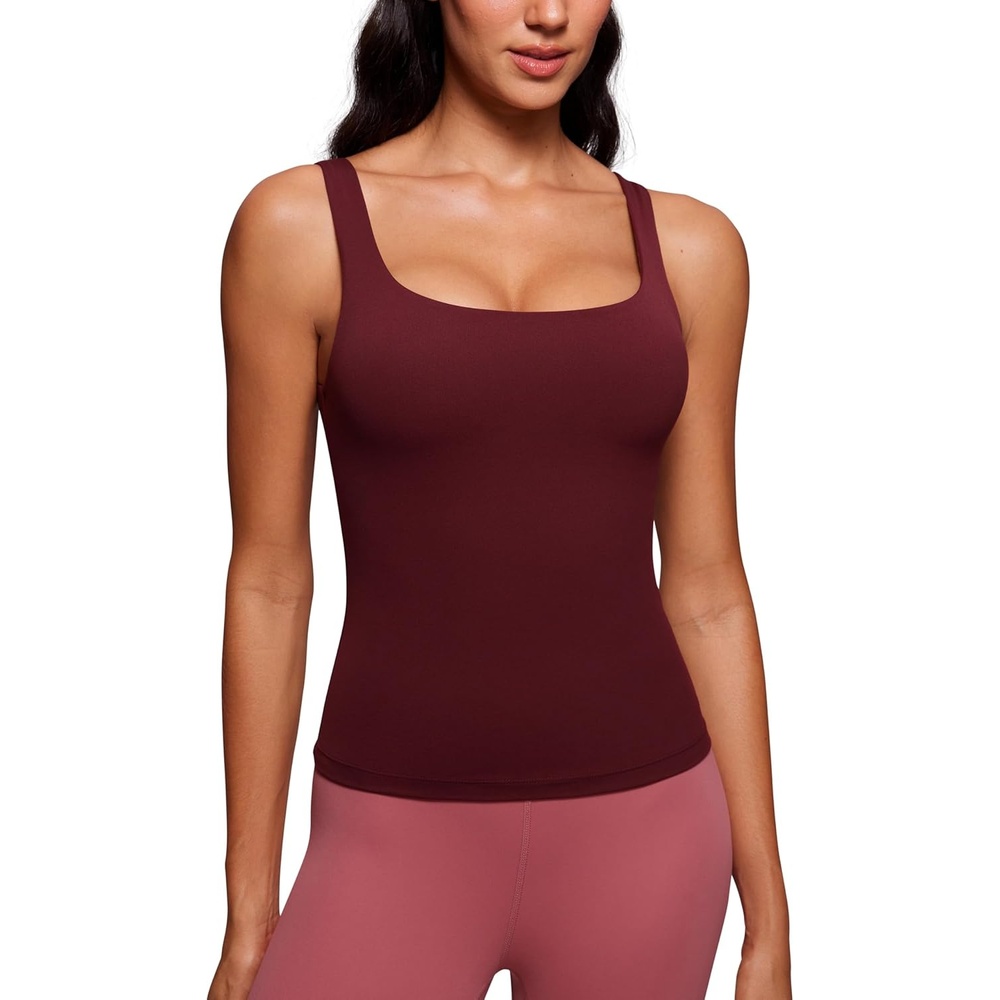 image:imageCRZ YOGA Butterluxe U Neck Tank Tops for Women Padded Athletic Workout Camisole Crop Tops with Built in BraRed Merlot