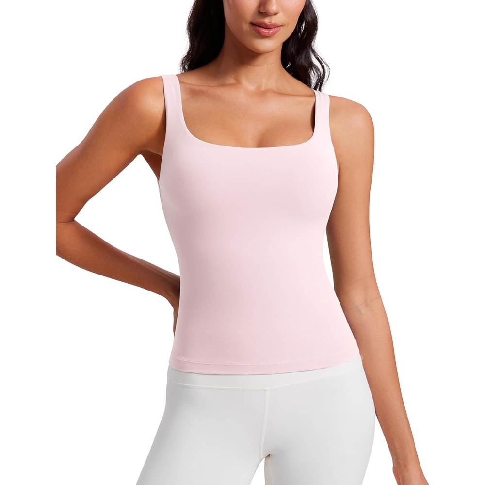 image:imageCRZ YOGA Butterluxe U Neck Tank Tops for Women Padded Athletic Workout Camisole Crop Tops with Built in BraStrawberry Pink