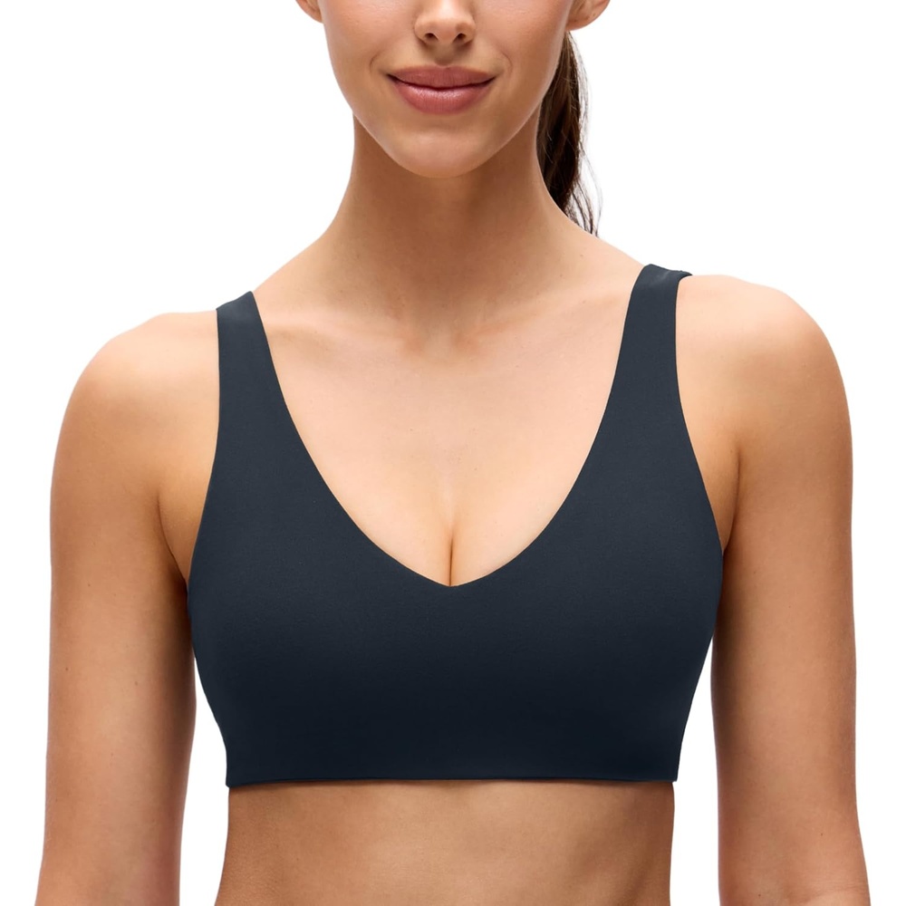 image:imageCRZ YOGA Butterluxe V Neck U Back Sports Bras for Women Low Cut Padded Wireless Basic Yoga TopTrue Navy