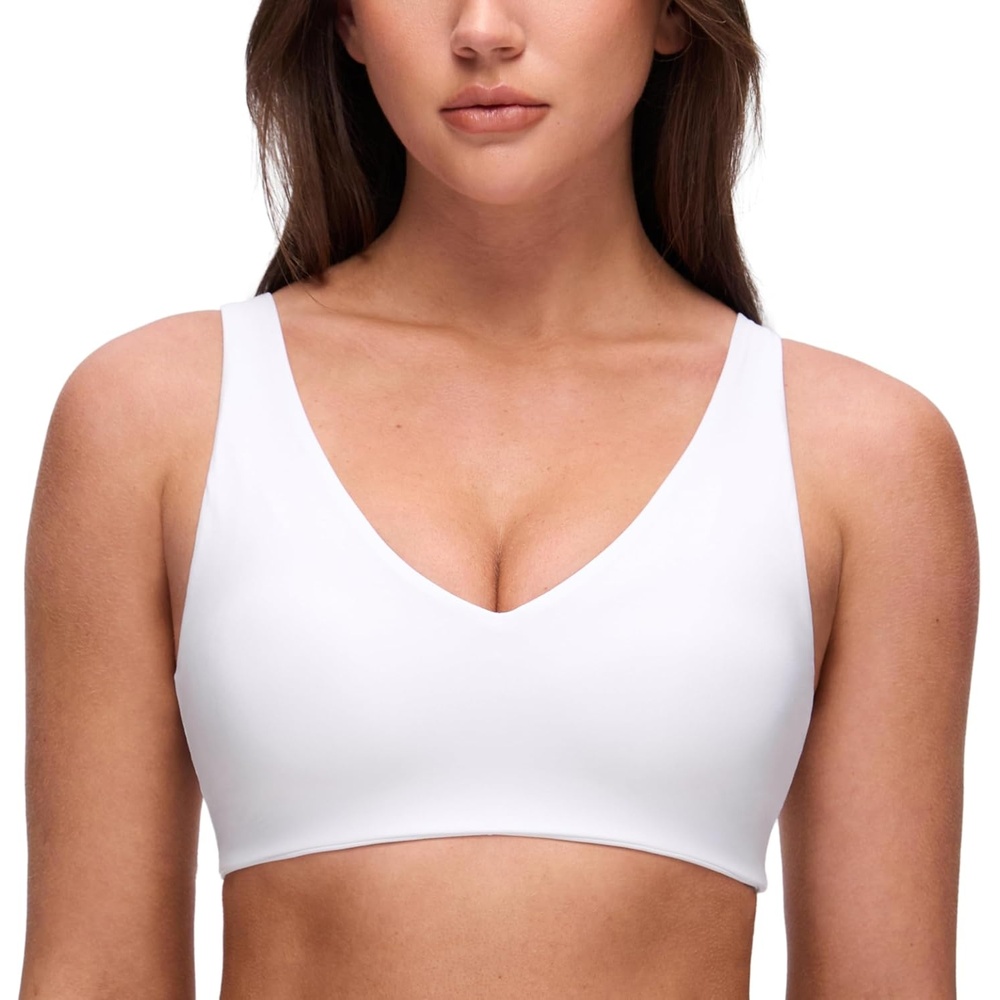 image:imageCRZ YOGA Butterluxe V Neck U Back Sports Bras for Women Low Cut Padded Wireless Basic Yoga TopWhite