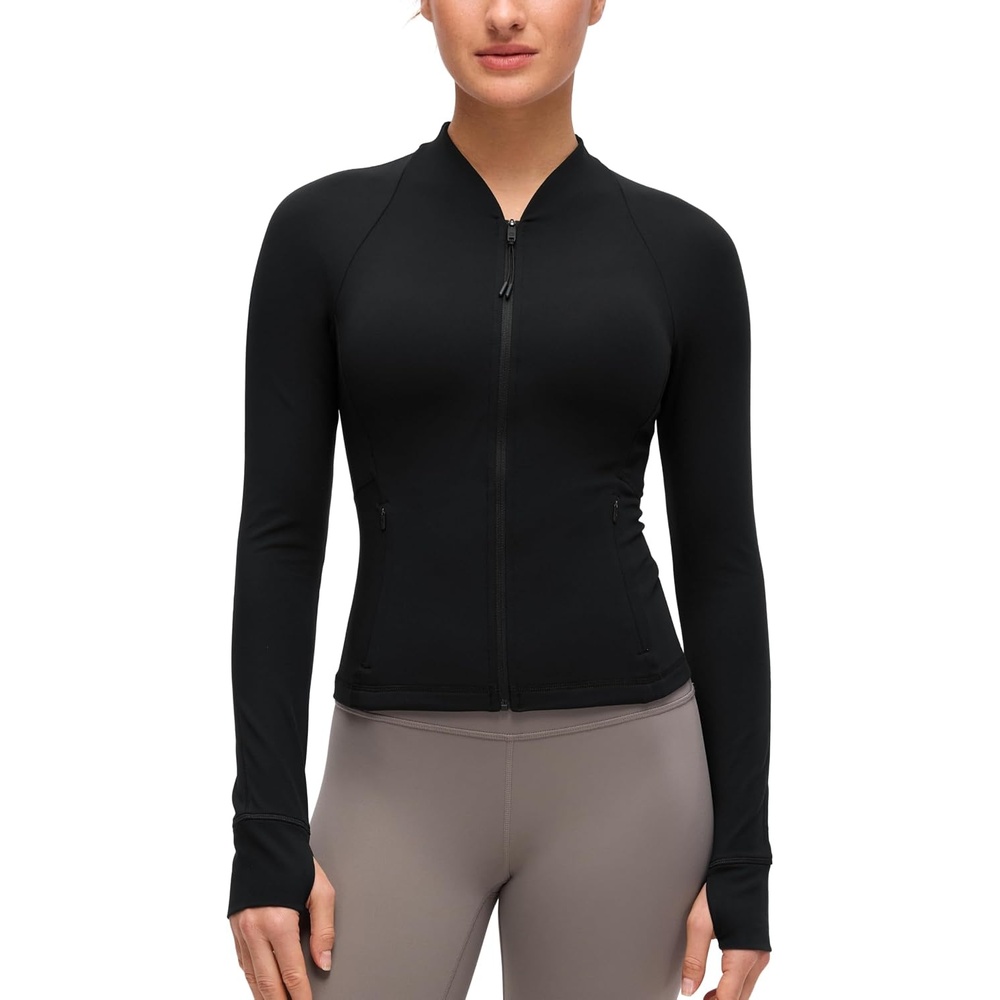 image:imageCRZ YOGA Butterluxe VNeck Jackets for Women Full Zip Athletic Track Tops with Thumb Holes PocketsBlack