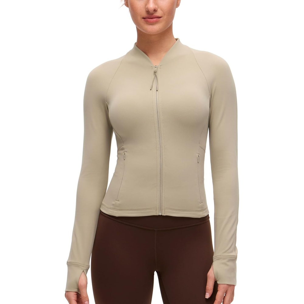 image:imageCRZ YOGA Butterluxe VNeck Jackets for Women Full Zip Athletic Track Tops with Thumb Holes PocketsOak