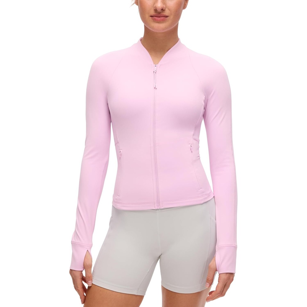 image:imageCRZ YOGA Butterluxe VNeck Jackets for Women  Full Zip Athletic Track Tops with Thumb Holes PocketsVita Pink