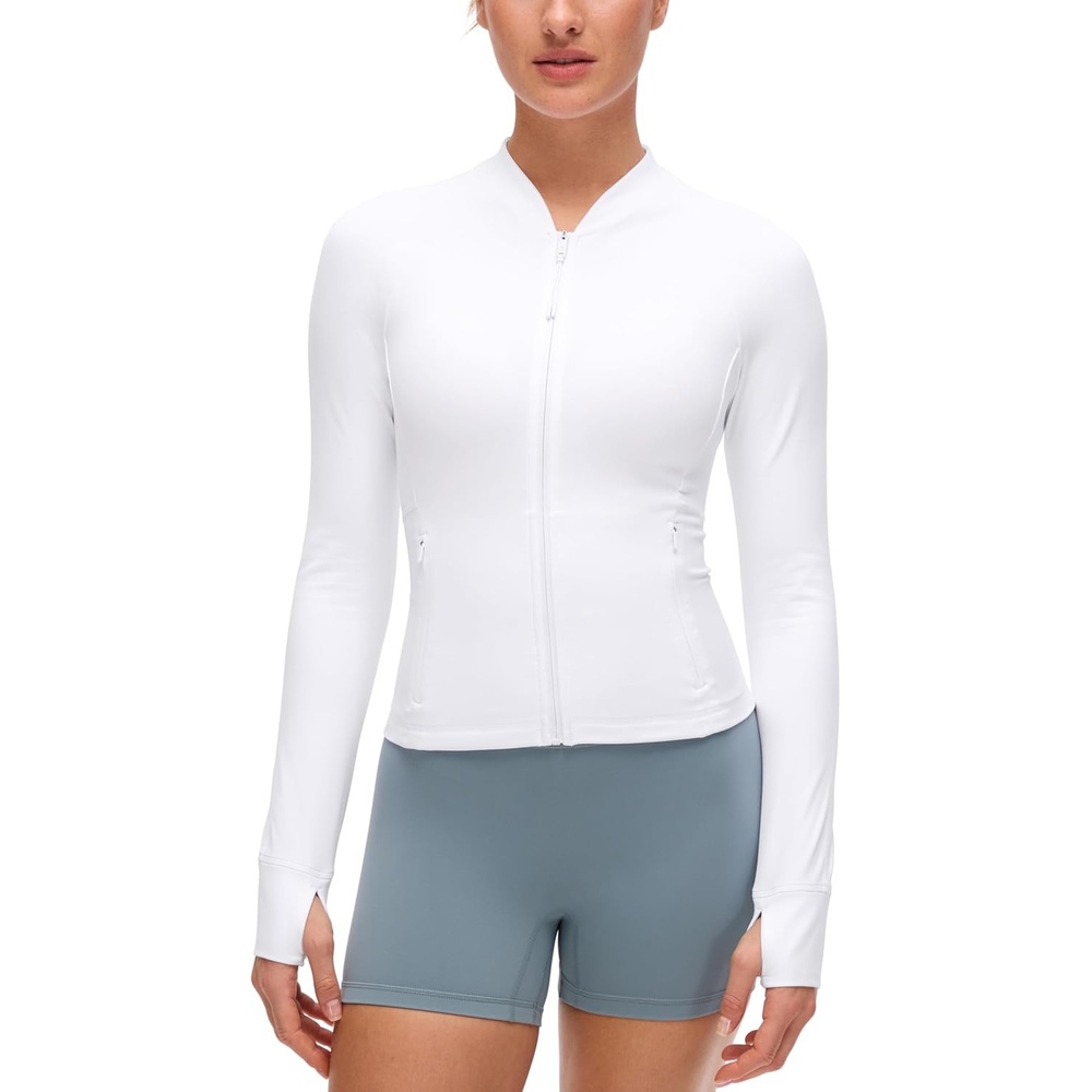 image:imageCRZ YOGA Butterluxe VNeck Jackets for Women Full Zip Athletic Track Tops with Thumb Holes PocketsWhite