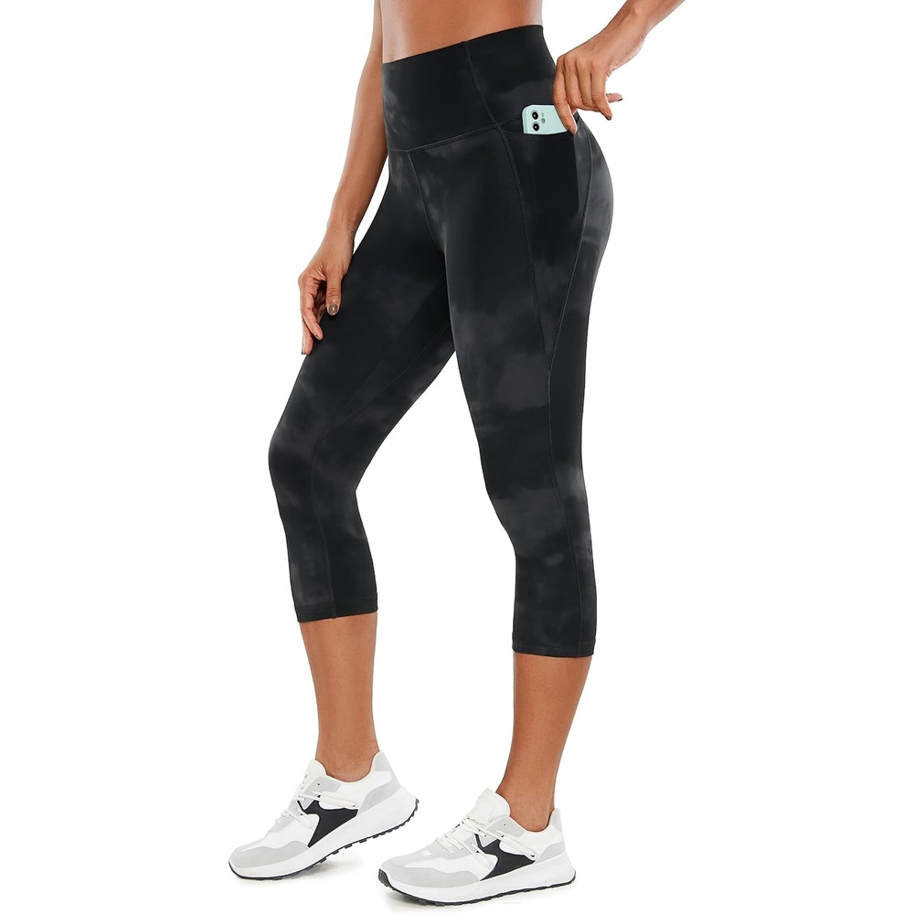 image:imageCRZ YOGA Butterluxe Workout Capri Leggings Pockets 19 High Waisted Gym Womens Yoga Crop Pants Buttery SoftBlack Tie Dye Flowers
